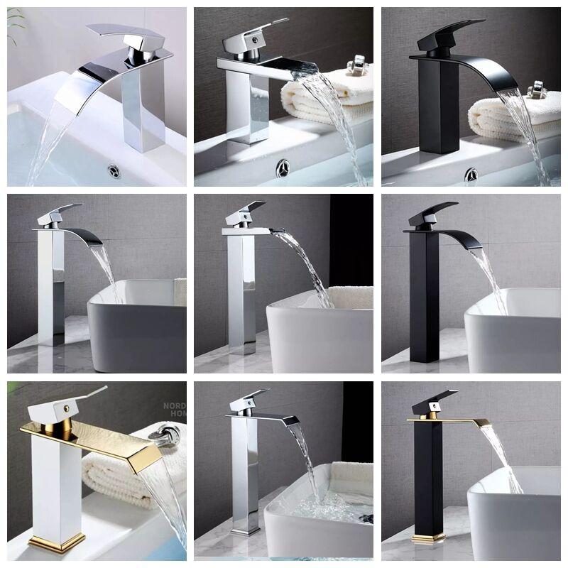 Black Waterfall Spout Bathroom Faucet, Chrome Silver Rv Lavatory Vessel Faucet Suitable for 1 or 3 Holes with 6 Inch Deck Plate factory