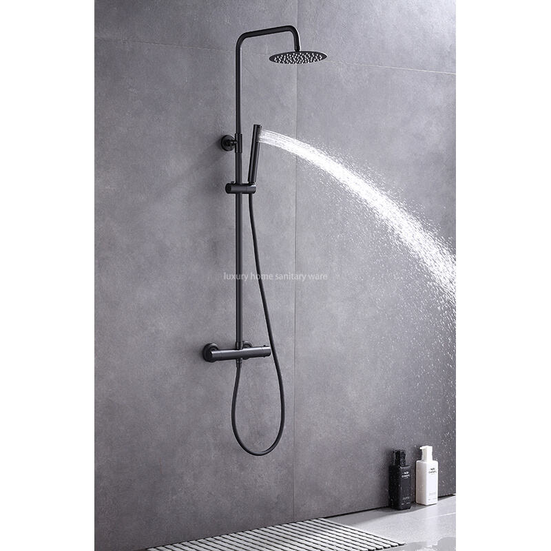 Modern Round Stick Constant Temperature Small Round Stick Hand Spray Bathtub Shower Faucet Black Bathroom Shower Set manufacture