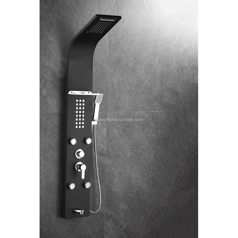 Multi-functional Matte Black Rain Shower Head Panel Tower System Set, Hand-held Sprayer Shower Stand with Massage Nozzle details