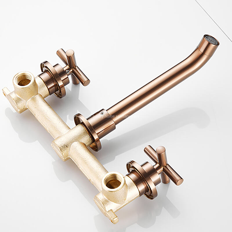 Hot-selling Concealed Cross Handwheel Drawing pink Wall-mounted Basin Sink Mixer Faucet Hidden Washbasin Faucet Double Lever manufacture