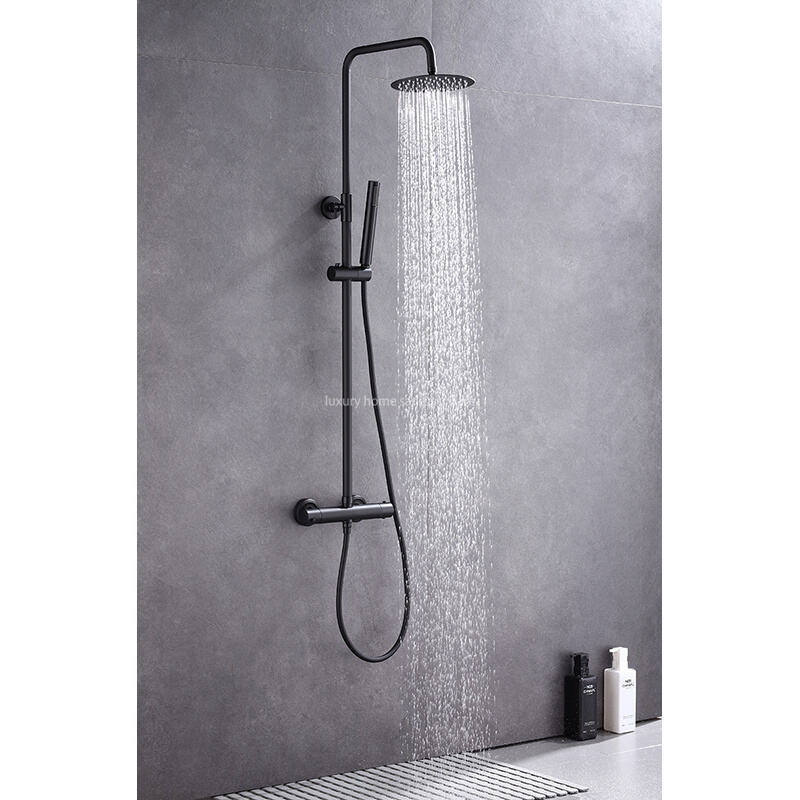 Modern Round Stick Constant Temperature Small Round Stick Hand Spray Bathtub Shower Faucet Black Bathroom Shower Set factory