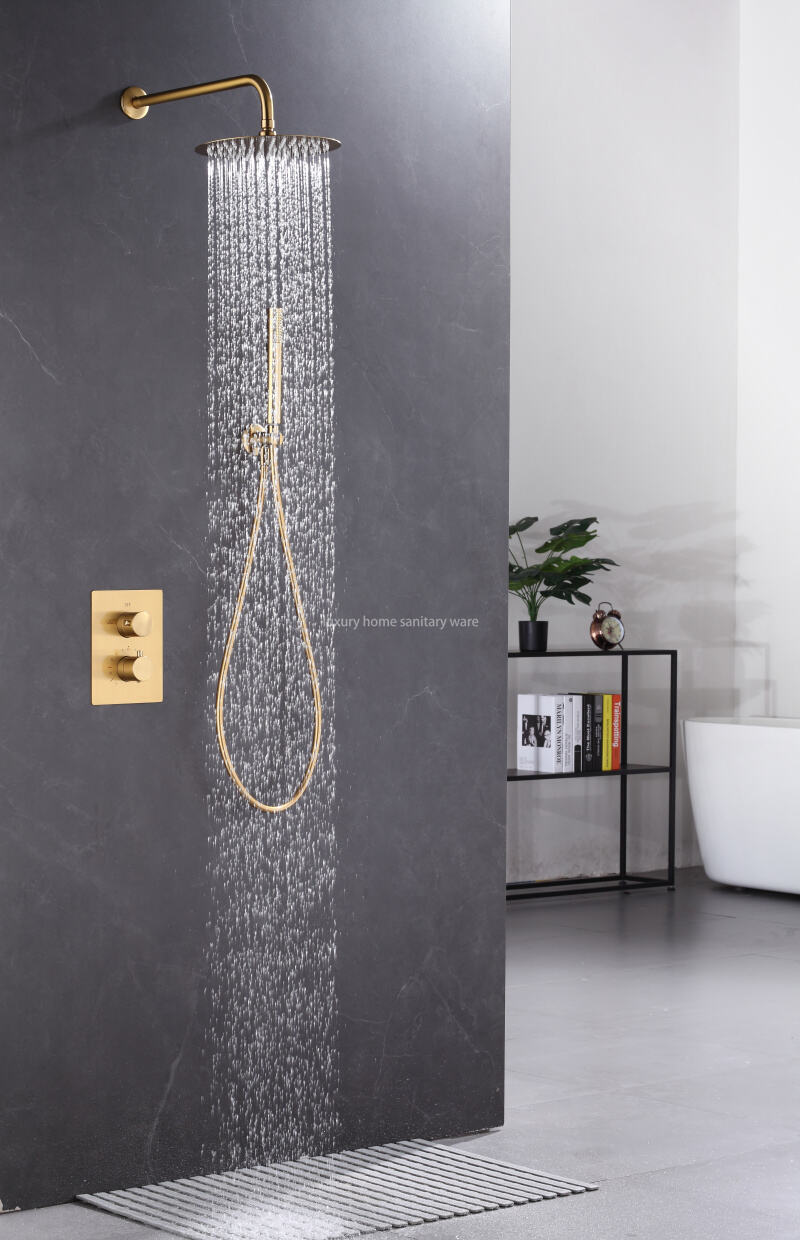 Modern Constant Temperature Shower Set Brass Hidden Shower Faucet Bathroom Brushed Gold Shower Faucet Set supplier