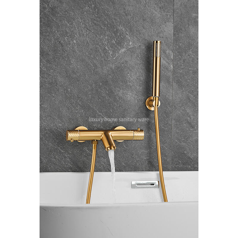 High-quality New Gold Wire Drawing Constant Temperature Shower Hot and Cold Bathtub Spout Faucet Handheld Sprayer supplier