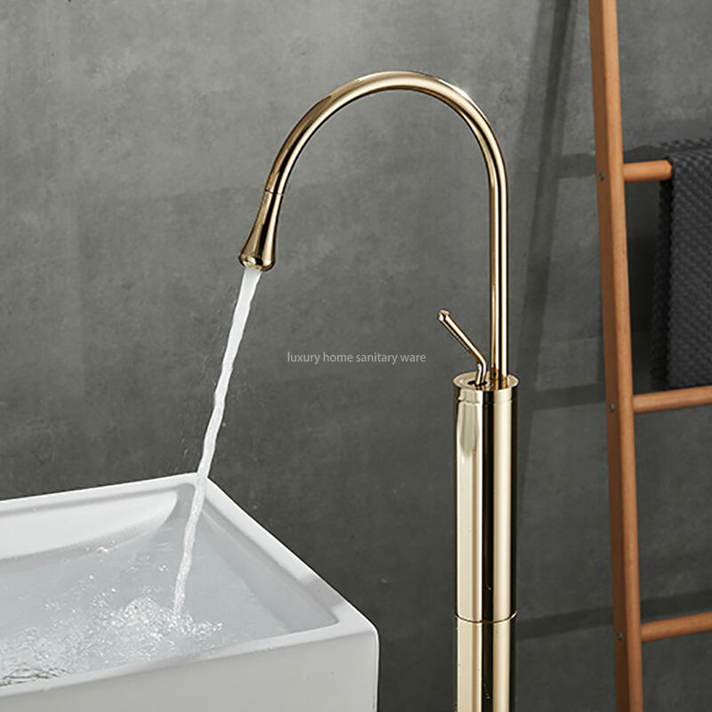 Deluxe Bathroom Floor-to-floor Dripping Zirconium Gold Faucet Floor-to-floor Faucet Base Basin Independent Bathtub Faucet factory