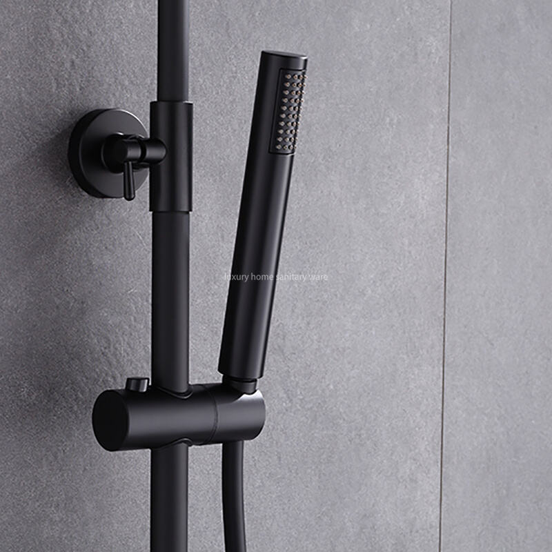 Modern Round Stick Constant Temperature Small Round Stick Hand Spray Bathtub Shower Faucet Black Bathroom Shower Set details