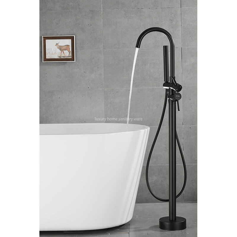 Factory Direct Simple Black Freestanding Bathtub Shower Mixer Floor Stand Bathtub Faucet Set Bathroom Faucet manufacture
