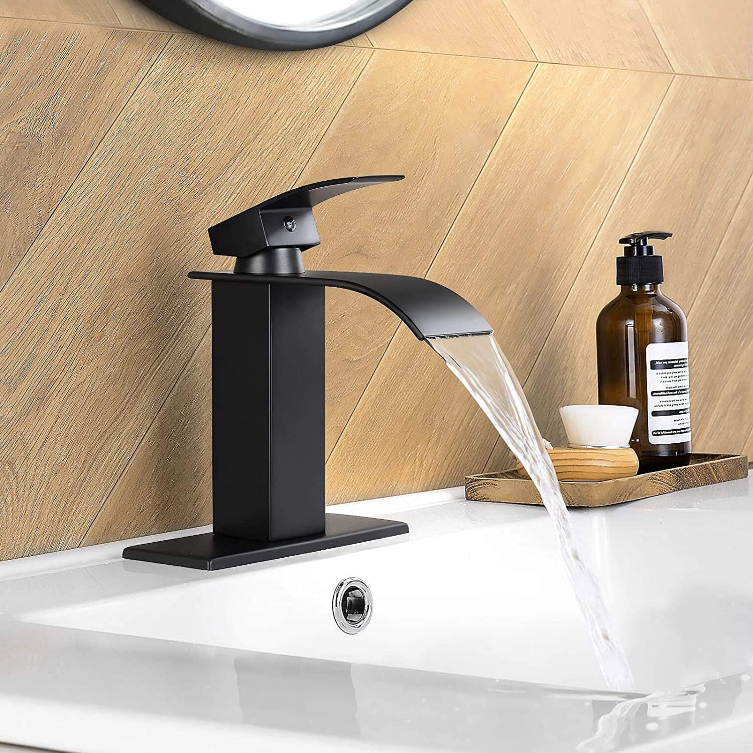 Black Waterfall Spout Bathroom Faucet, Chrome Silver Rv Lavatory Vessel Faucet Suitable for 1 or 3 Holes with 6 Inch Deck Plate manufacture