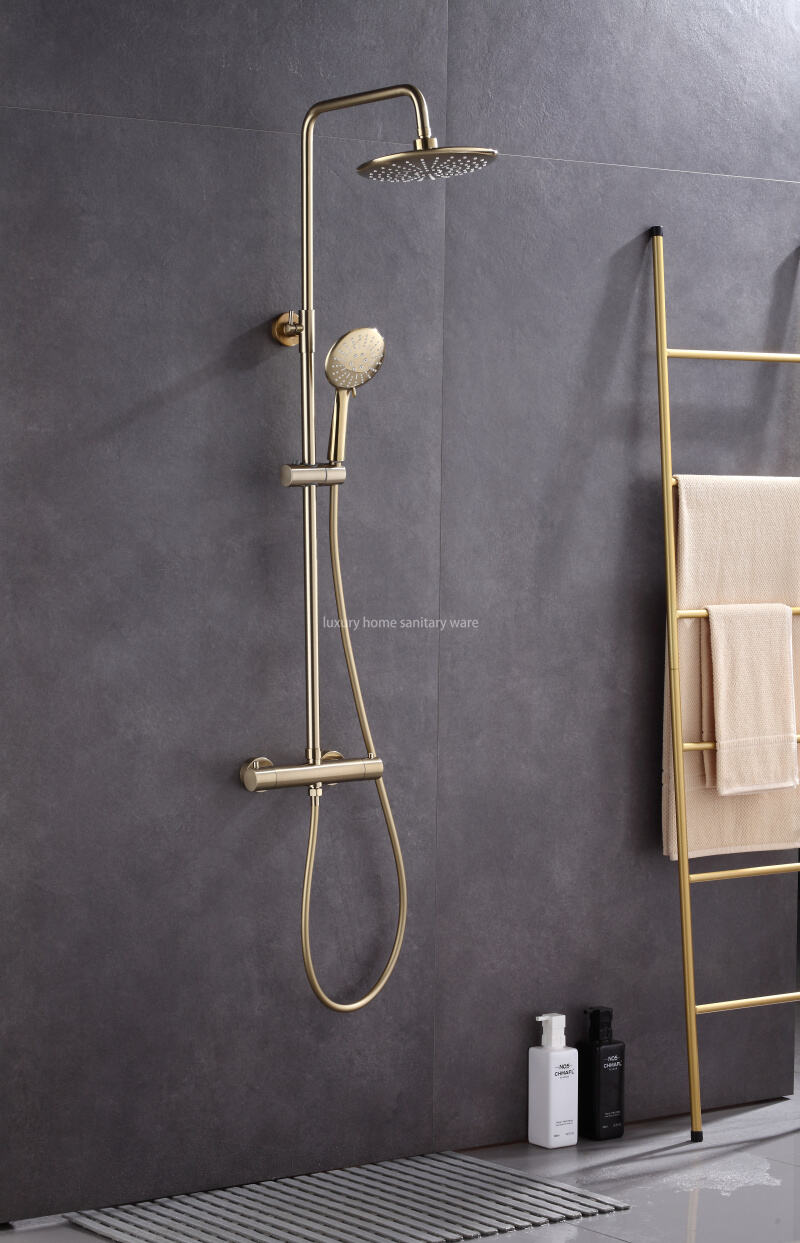 Modern Home Fashion Wind Round Stick Constant Temperature Small Round Stick Hand-painted Brushed Gold Full Shower Set. factory