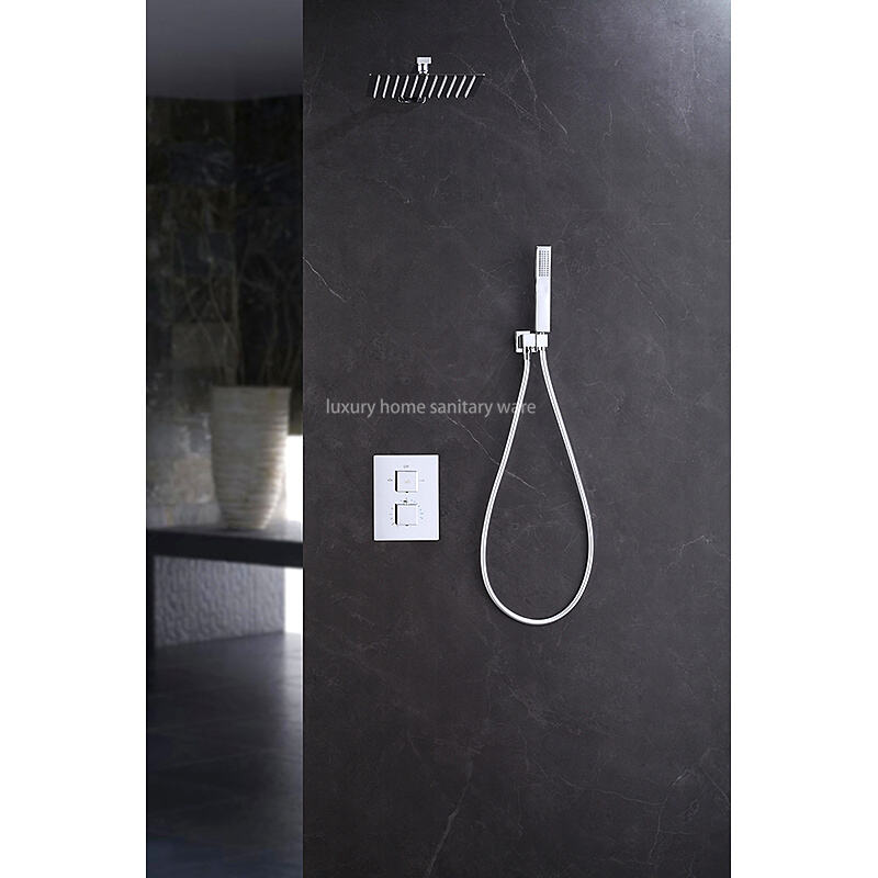 High Quality Concealed Shower Set Wall Mounted Shower Faucet Thermostatic Square Shower System Rain Waterfall details