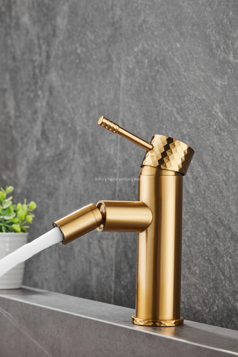 Luxury Home New Basin Washbasin Long Mouth-carved Handle-brushed Gold Bathroom Bidet Faucet Table manufacture
