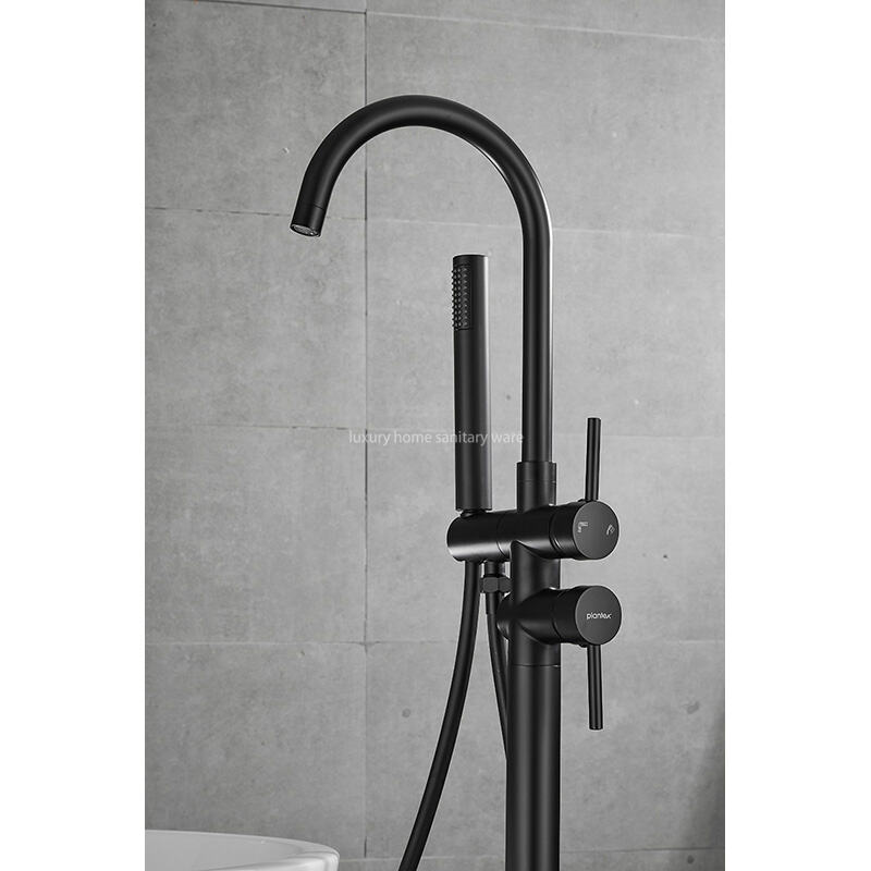 Factory Direct Simple Black Freestanding Bathtub Shower Mixer Floor Stand Bathtub Faucet Set Bathroom Faucet factory
