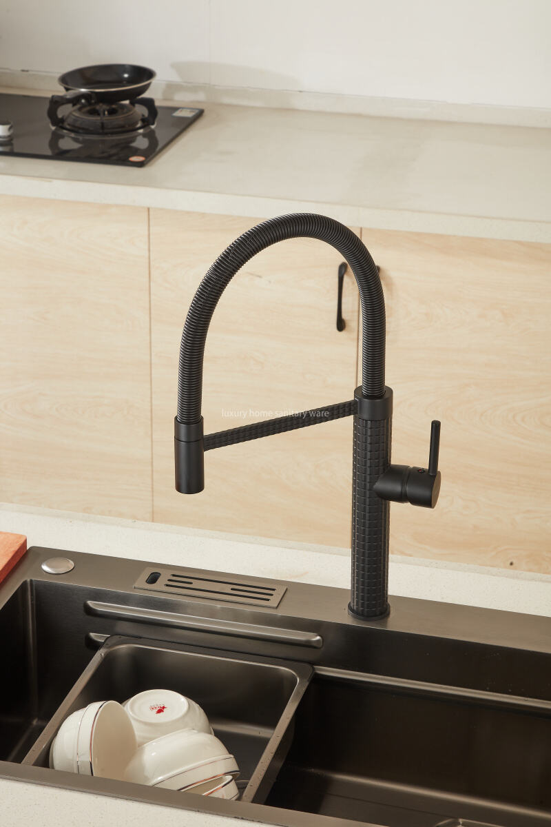 Factory Direct New Design Kitchen Faucet Corrugated Dense Spring Kitchen Faucet-black Kitchen Faucet details