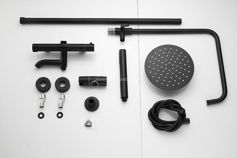 Modern Bathroom Shower Set Simple Black Round bar Constant Temperature Shower Faucet Set factory