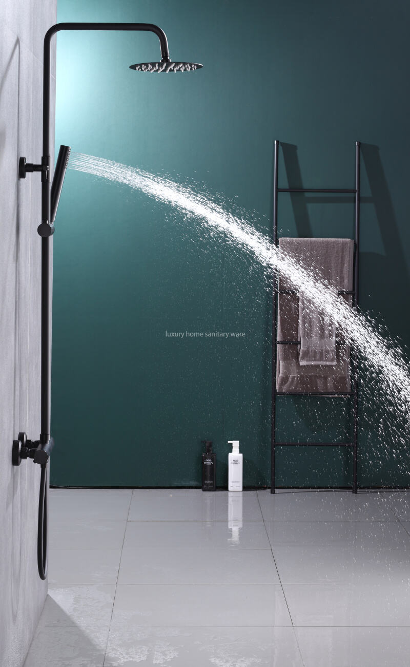 Round Overhead Rain Hand-held Riser Shower Set Black Constant Temperature Shower Mixer Set Shower System details