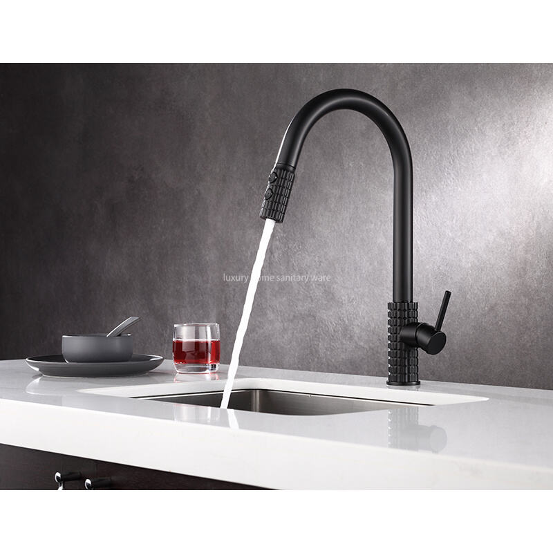 Factory Straight Hair High Quality Modern Single Handle Matte Black Kitchen Sink Faucet Simple Drop-down Sprayer. factory