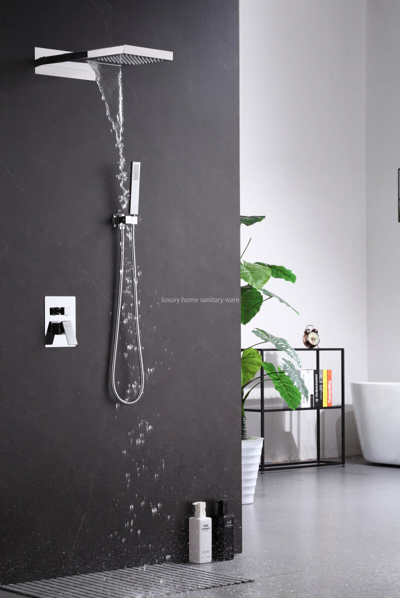 High-quality Concealed Electroplating Shower Faucet Set Waterfall Rain Mixer System Villa Hotel Bathroom Hidden factory