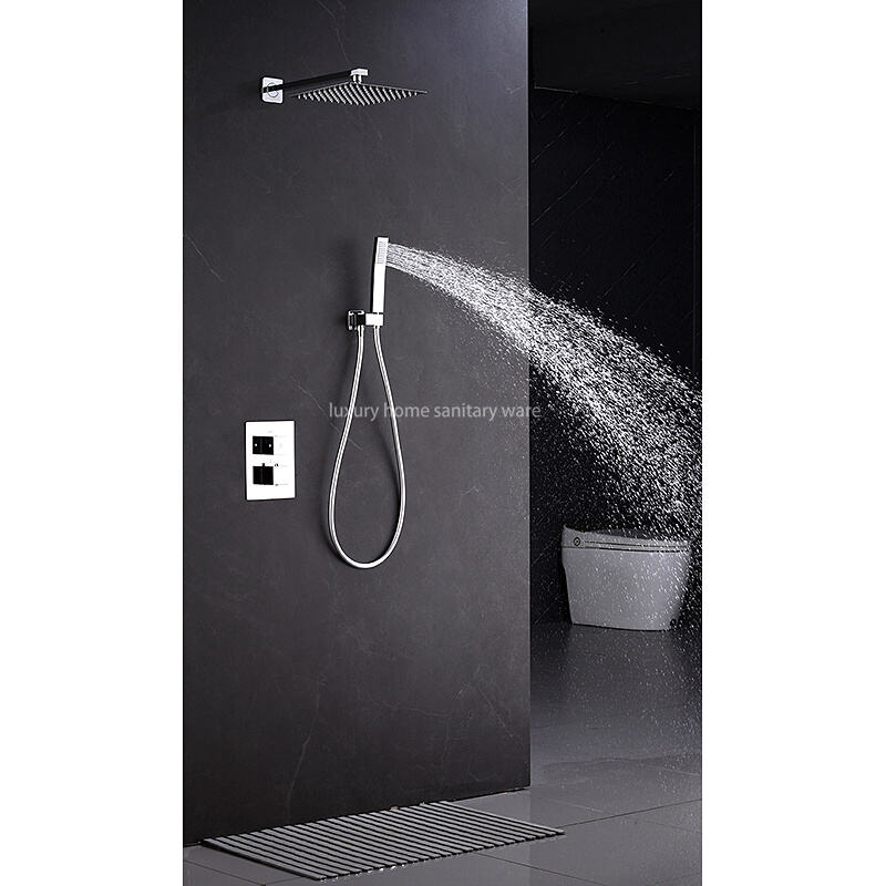 High Quality Concealed Shower Set Wall Mounted Shower Faucet Thermostatic Square Shower System Rain Waterfall manufacture