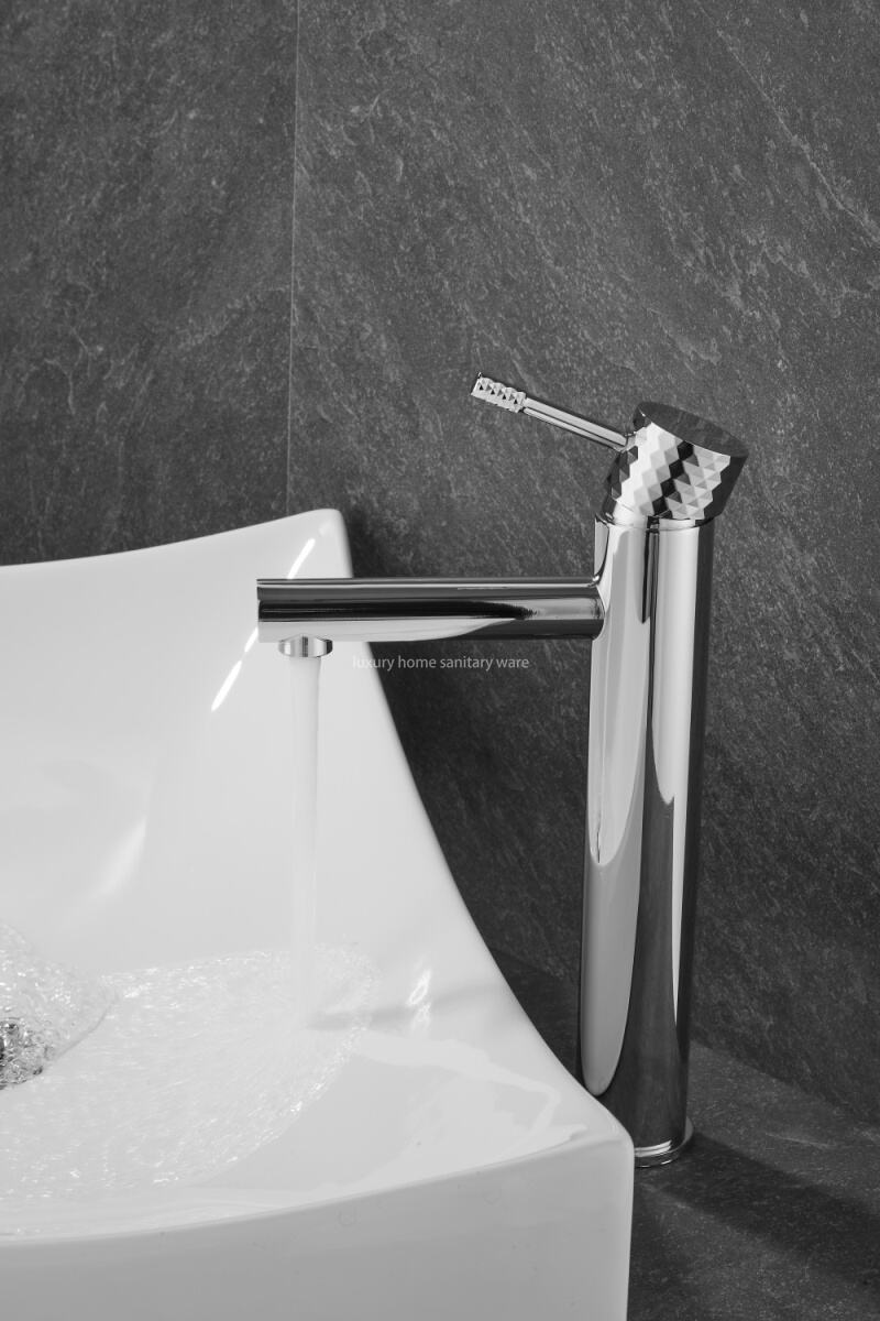 High Bathroom Sink Faucet with Single Hole and Single Handle for Washbasin-carved Handle-electroplated Faucet manufacture