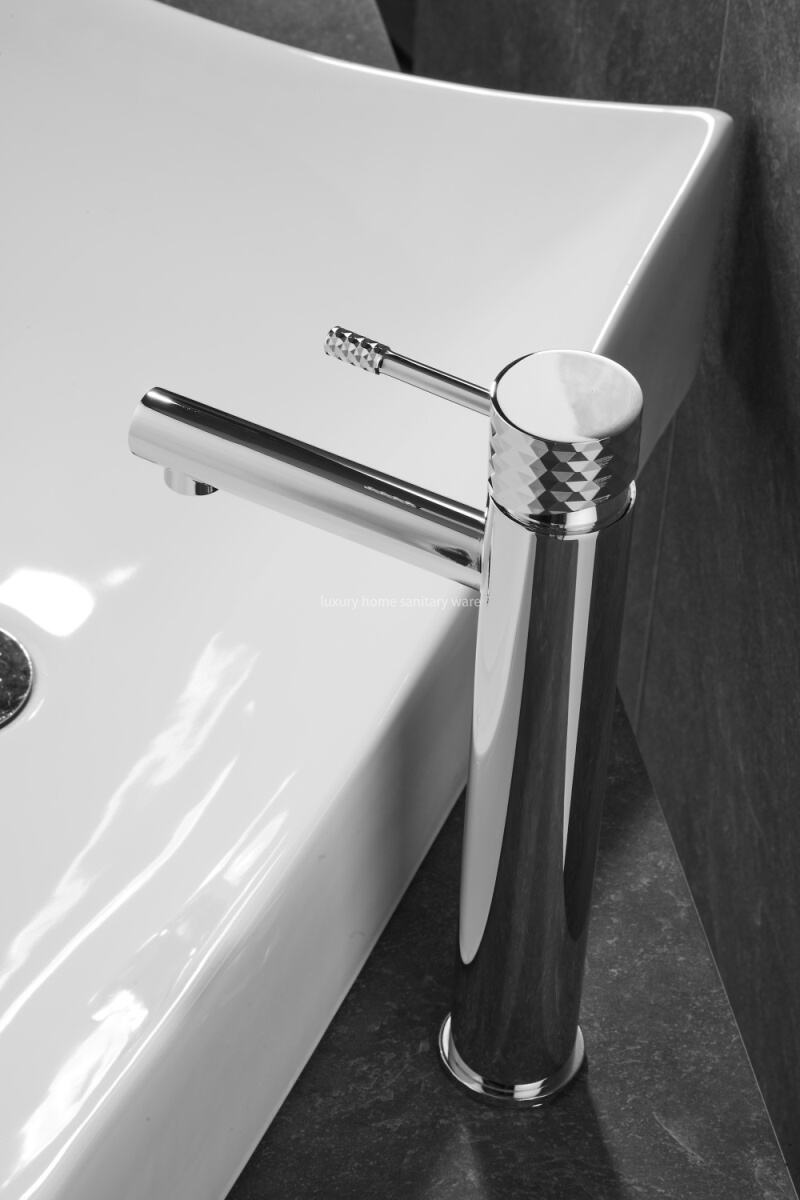 High Bathroom Sink Faucet with Single Hole and Single Handle for Washbasin-carved Handle-electroplated Faucet supplier