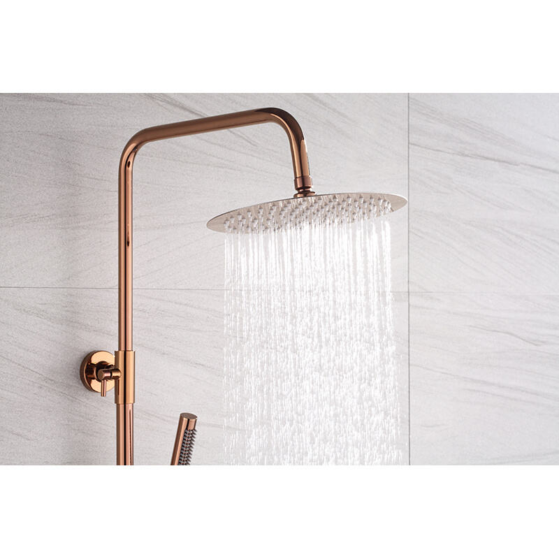 High-quality Brass Rose Gold Wall-mounted Shower Faucet Constant Temperature Shower Set Exposed Rain Shower Set supplier