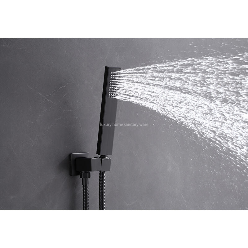 Modern Wall-mounted Constant Temperature Bathroom Shower Faucet Set System Ceiling Rain Shower Black Brass Shower Head details