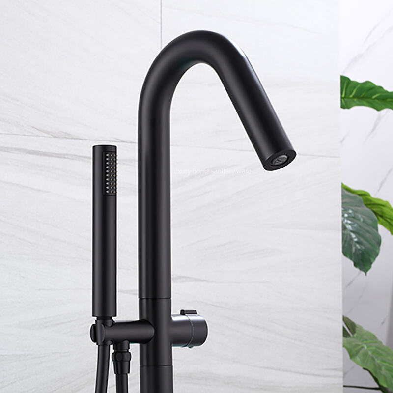 Factory Direct Sale Luxury Black Freestanding Bathtub Shower Mixer Floor Stand Bathtub Faucet Set Bathroom Faucet supplier