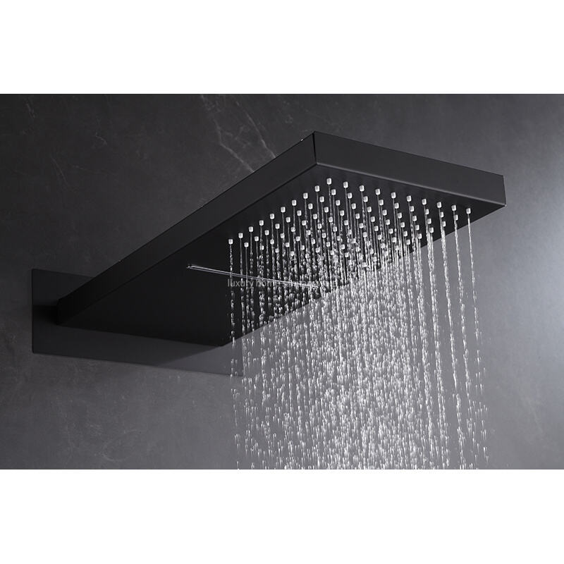 Modern Wall-mounted Constant Temperature Bathroom Shower Faucet Set System Ceiling Rain Shower Black Brass Shower Head factory