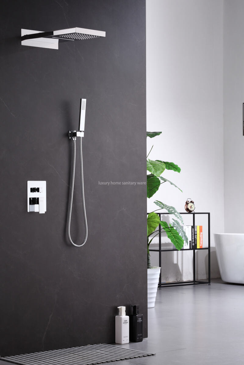 High-quality Concealed Electroplating Shower Faucet Set Waterfall Rain Mixer System Villa Hotel Bathroom Hidden details
