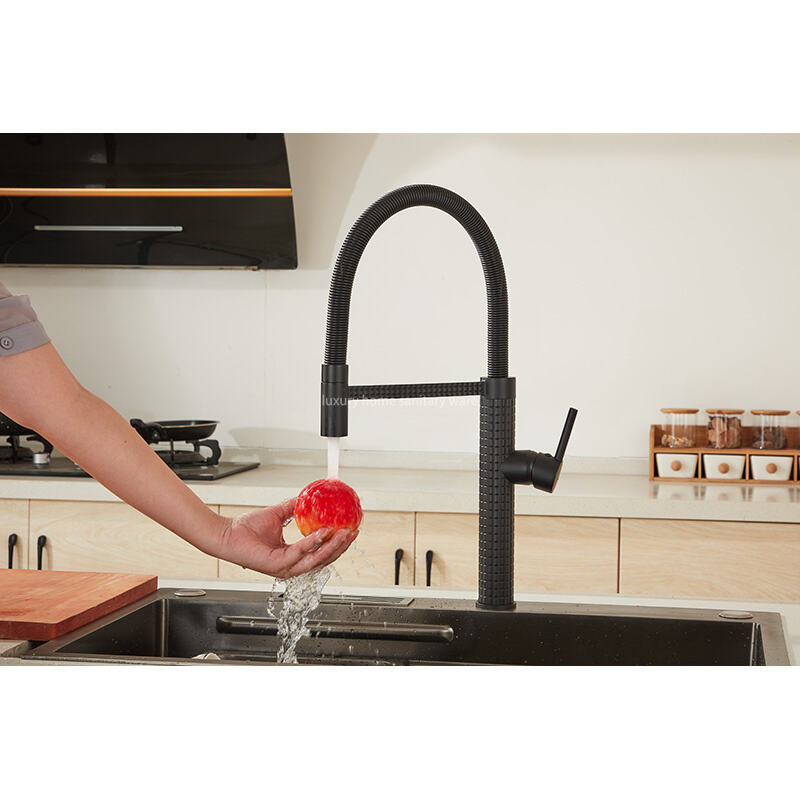 Factory Direct New Design Kitchen Faucet Corrugated Dense Spring Kitchen Faucet-black Kitchen Faucet manufacture