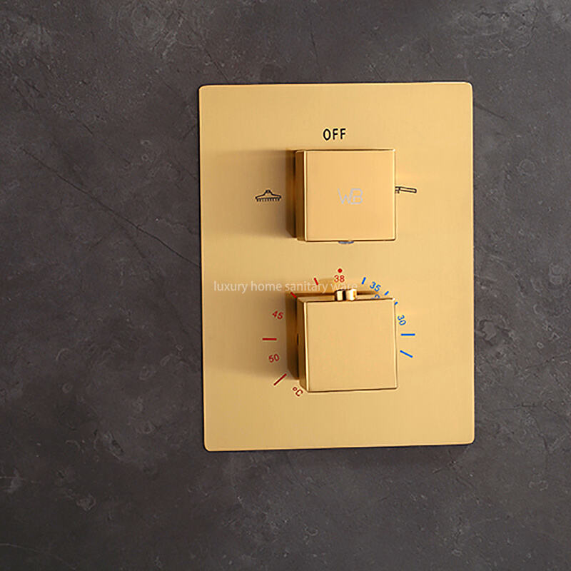 High Quality Brass Waterfall Thermostatic Shower Set Hotel Bathroom Concealed Brushed Gold Shower Faucet with Hand Shower factory