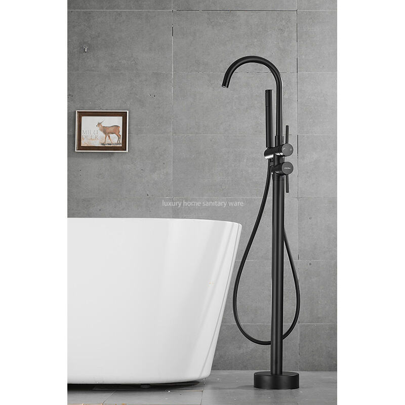 Factory Direct Simple Black Freestanding Bathtub Shower Mixer Floor Stand Bathtub Faucet Set Bathroom Faucet manufacture
