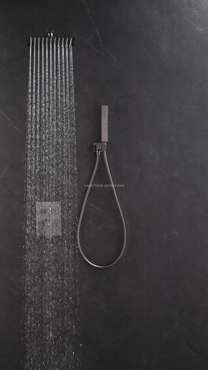 Matte Black Round Bathroom Bathtub Shower System Set Constant Temperature Shower Faucet Rain Shower Mixer manufacture