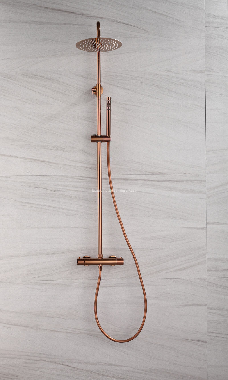 High-quality Brass Rose Gold Wall-mounted Shower Faucet Constant Temperature Shower Set Exposed Rain Shower Set supplier