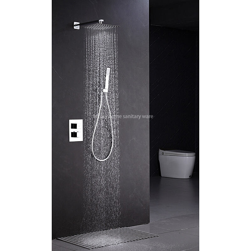 High Quality Concealed Shower Set Wall Mounted Shower Faucet Thermostatic Square Shower System Rain Waterfall factory