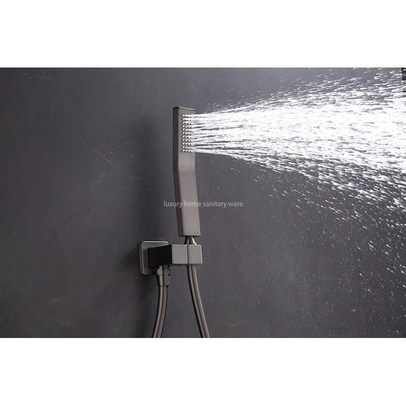 Matte Black Round Bathroom Bathtub Shower System Set Constant Temperature Shower Faucet Rain Shower Mixer details