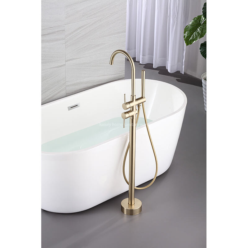 Best-selling Floor Handles-brushed Zirconium Gold Bathtub Faucet Bathroom Independent Bathtub Faucet manufacture