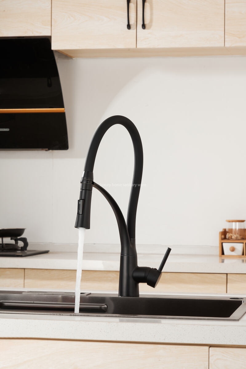 Best-selling Modern Simple Leather Tube Tee-black Kitchen Faucet Pull Mixer Sink Faucet Single Handle Deck Installation Ceramics supplier