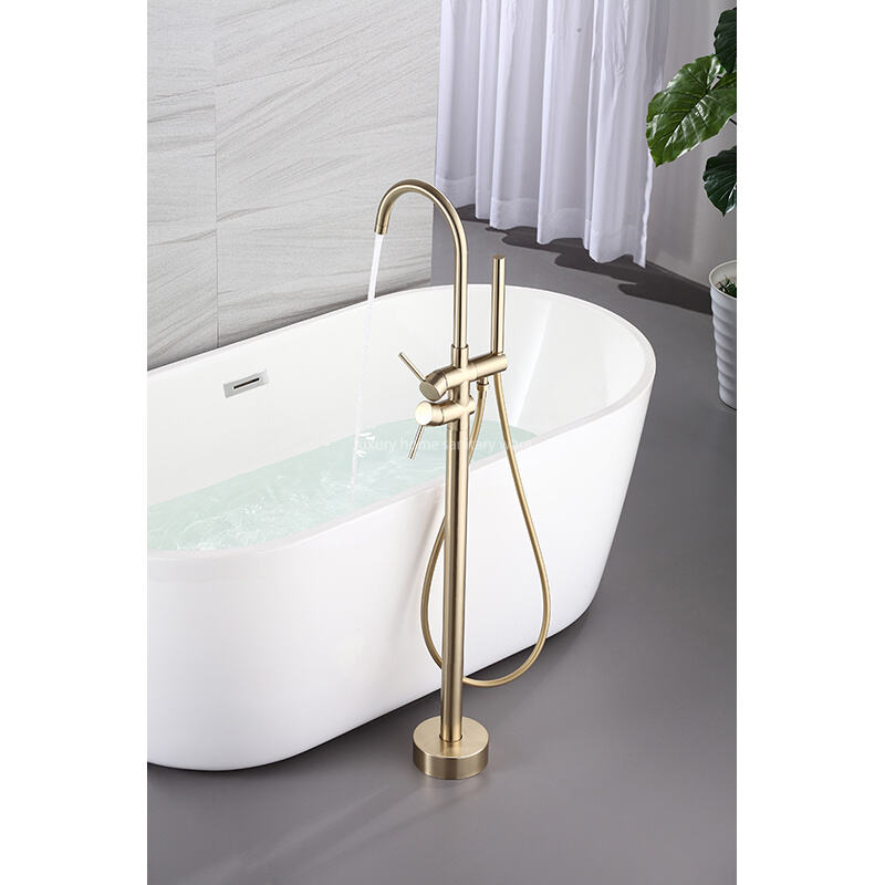 Best-selling Floor Handles-brushed Zirconium Gold Bathtub Faucet Bathroom Independent Bathtub Faucet factory