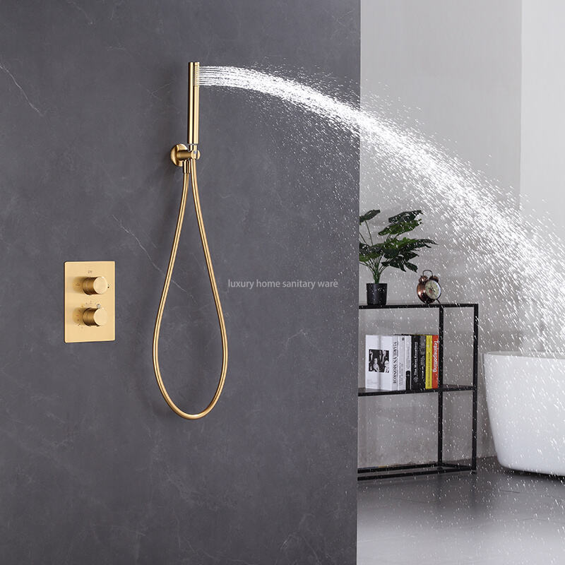 Modern Constant Temperature Shower Set Brass Hidden Shower Faucet Bathroom Brushed Gold Shower Faucet Set details