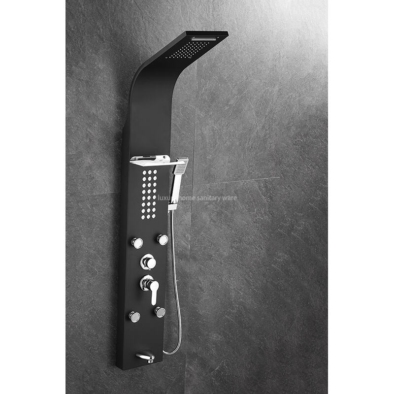 Multi-functional Matte Black Rain Shower Head Panel Tower System Set, Hand-held Sprayer Shower Stand with Massage Nozzle factory