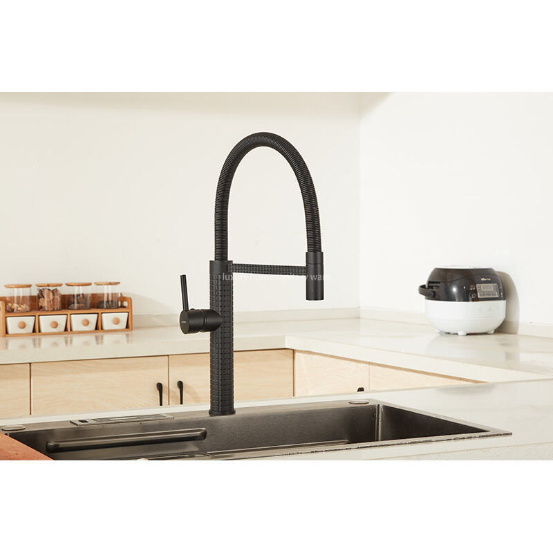 Factory Direct New Design Kitchen Faucet Corrugated Dense Spring Kitchen Faucet-black Kitchen Faucet factory