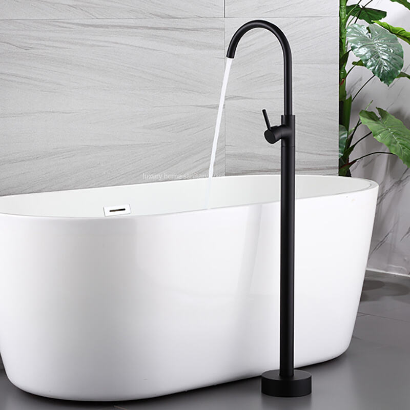 New Simple Design Independent Bathtub with Hand-held Shower Nozzle Matte Black Bathtub Mixer Faucet. factory