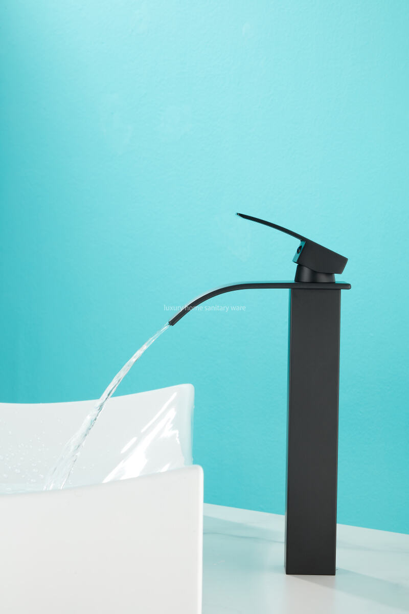 High-quality, Simple and High-profile Natural Bend-black Waterfall Faucet Bathroom Dresser Faucet Mixer details