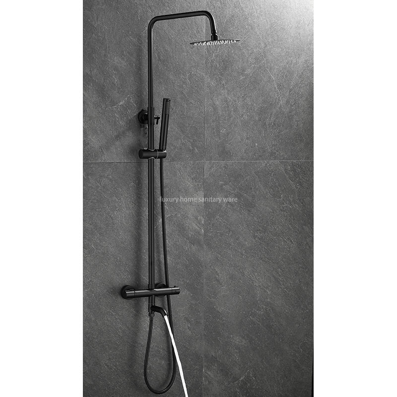 Modern Bathroom Shower Set Simple Black Round bar Constant Temperature Shower Faucet Set factory