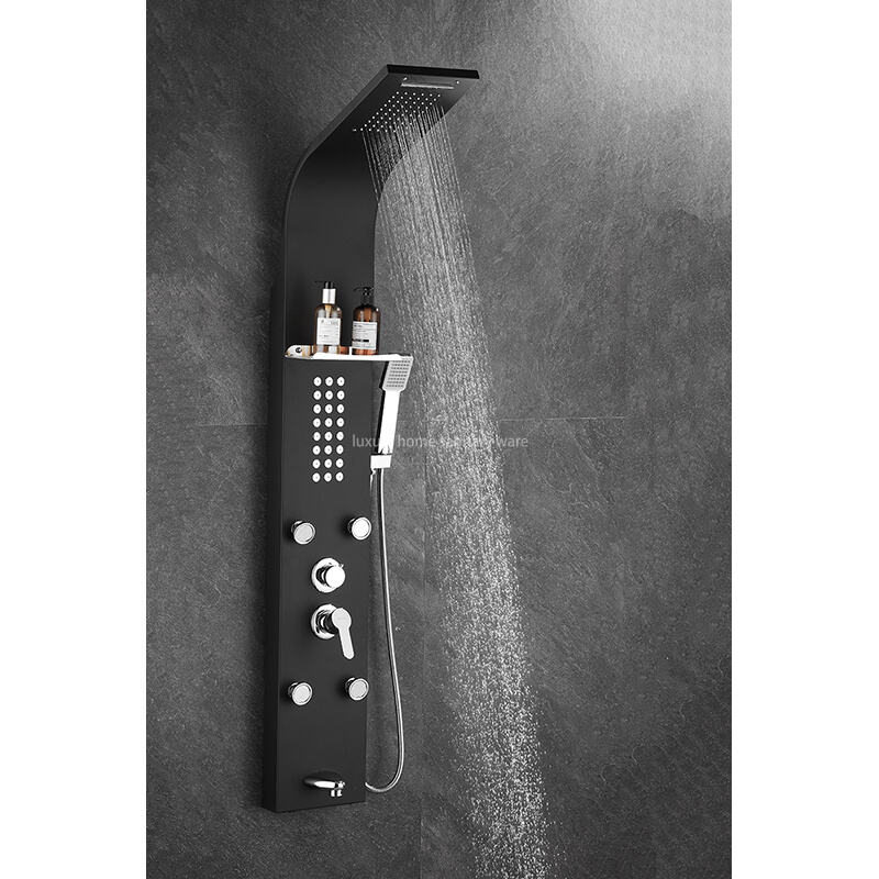 Multi-functional Matte Black Rain Shower Head Panel Tower System Set, Hand-held Sprayer Shower Stand with Massage Nozzle manufacture