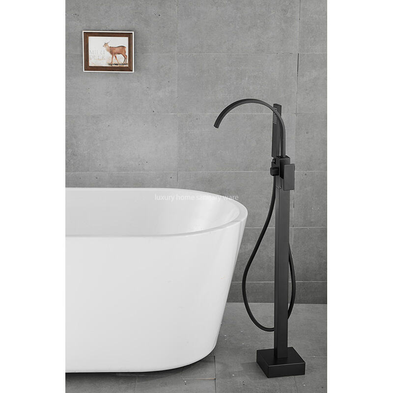 High-quality Independent 360 Rotating Bathtub Floor Faucet-black square Flat Elbow Landing details