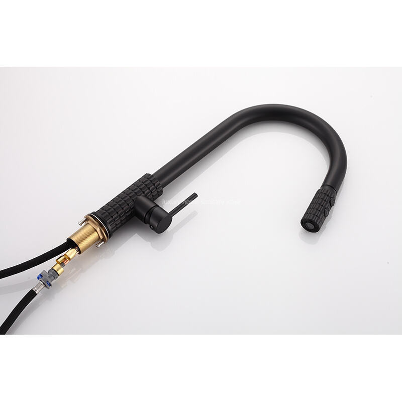 Factory Straight Hair High Quality Modern Single Handle Matte Black Kitchen Sink Faucet Simple Drop-down Sprayer. factory