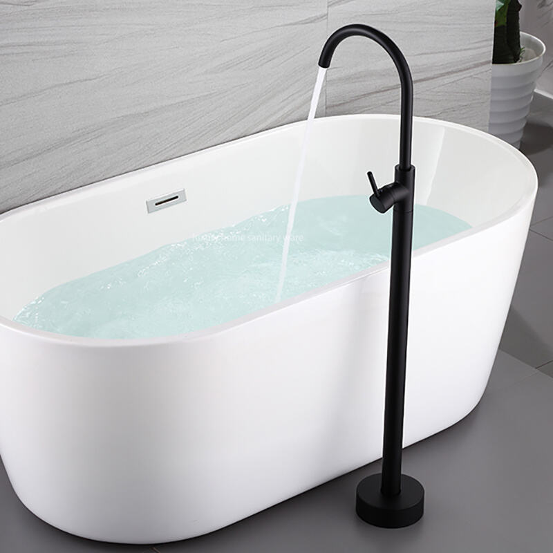 New Simple Design Independent Bathtub with Hand-held Shower Nozzle Matte Black Bathtub Mixer Faucet. supplier