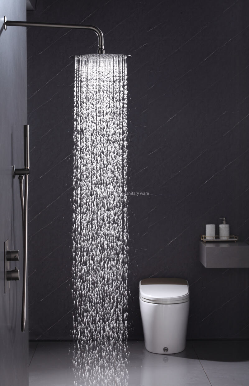 High-quality Electroplating Shower Faucet Set Waterfall Rain Mixer System Villa Hotel Hidden Brass details