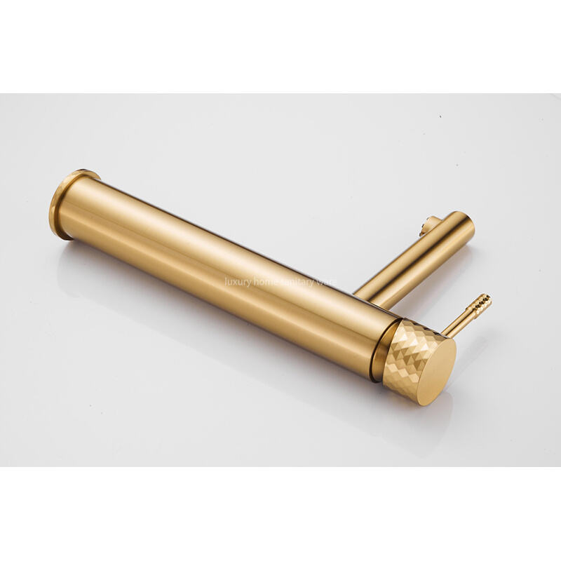 Hot-selling Basin with High Straight Mouth-carved Handle-brushed Gold Bathroom Faucet Hot and Cold Mixer manufacture